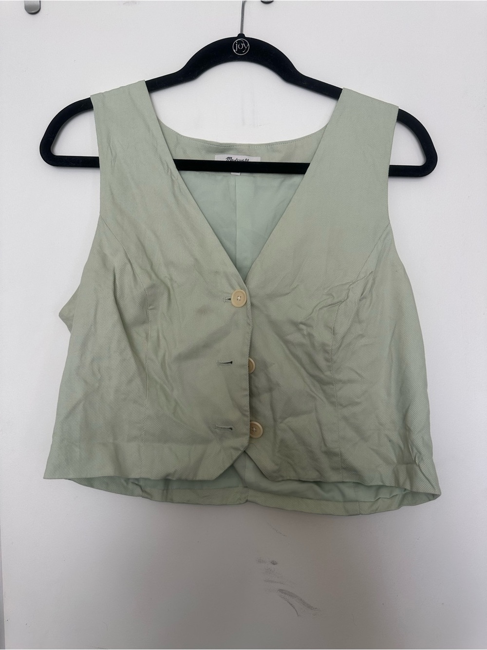 Madewell Light Green Button-Front V-Neck Vest